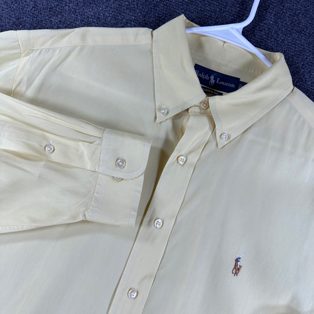 Ralph Lauren Button‎ Down Mens 17 34/35 Yellow Classic Fit Oxford Stripe Shirt